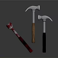 Three Hardware Tools Hammers With Red Black Striped Wooden And Black Handles Silver Heads