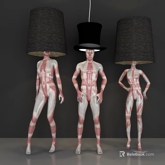 Artistic Abstract Floor Lamps With Humanoid Design And Dark Fabric Shades For Modern Decor 3d model 