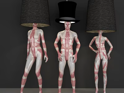 Artistic Abstract Floor Lamps With Humanoid Design And Dark Fabric Shades For Modern Decor 3d model