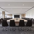 Modern Conference Room Design With Long Table Black Chairs Large Screen And Windows