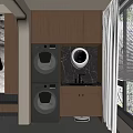 Modern Balcony Cabinet Design With Stacked Washing Machine Dryer And Marble Countertop