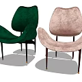 Modern Green and Pink Velvet Lounge Chairs with Curved Backrest and Slim Legs Design