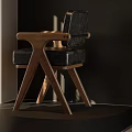 Modern Wooden Dining Chairs With Gray Black Upholstered Seats And Armrests In Interior