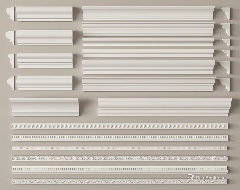 Decorative Gypsum Crown Moldings in Various Styles for Home Interior Design 3d model 