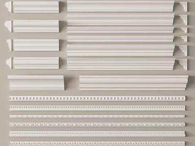 Decorative Gypsum Crown Moldings in Various Styles for Home Interior Design 3d model