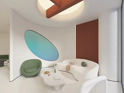 Modern Beauty Hair Salon Interior With Green Chair White Sofa And Oval Decor 3d model