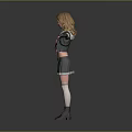 Woman With Arms Outstretched In School Uniform White Top Gray Skirt And Pink Tie