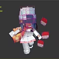 Pixelated Game Character With Colorful Hat Blue Hair Pink Scarf White Outfit And Red Fruits