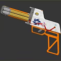 Futuristic Gun with White Orange Blue Red Accents Modern 3D Rendered Design And Transparent Barrel