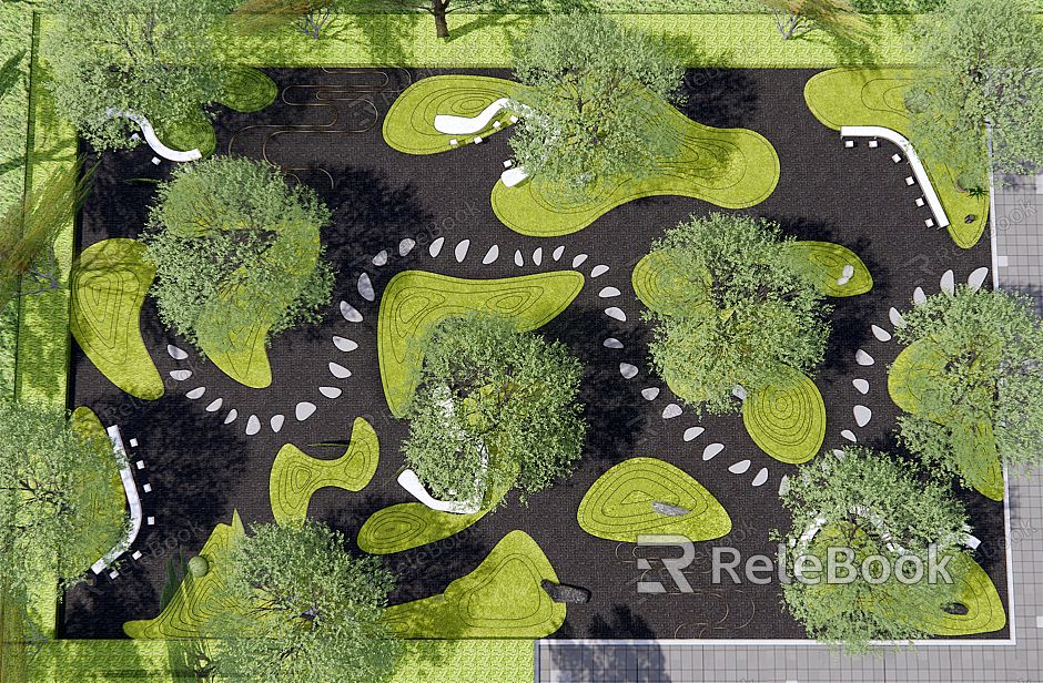 Modern Courtyard Courtyard Landscape Micro-terrain Dry Landscape Terrain Green Island Contour Line Tingbu Bar Landscape Sitches Combination Natural Park Leisure Place model