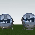 Two Spherical Industrial Equipment Units With Transparent Cabin And Metal Support Base
