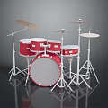 Red Drum Set with Multiple Drums Cymbals and White Stands