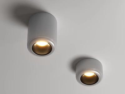 Modern White Downlights And Spotlights With Warm Light Installed On Ceiling 3d model