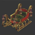 Decorative Playground Sleigh Equipment With Red Gold Frame Green Cushions And Lantern Decorations