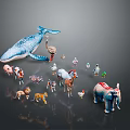 Various Colored Animal Figurines With Different Sizes Including Whale Ostrich Tiger And Elephant