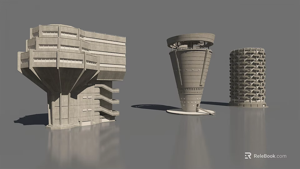 Unique Modern Architectural Models Concrete Multi Level Structures With Distinct Shapes 3d model
