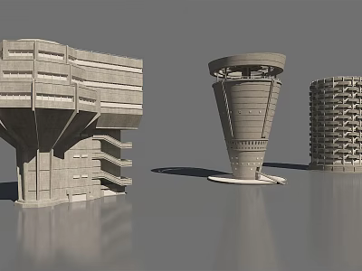Unique Modern Architectural Models Concrete Multi Level Structures With Distinct Shapes 3d model