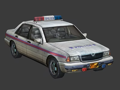 Functional Police Car With Red Blue Emergency Lights And Striped Exterior Design 3d model
