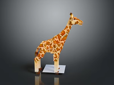 Handmade Giraffe Wooden Puzzle Model Standing On White Base Against Dark Background 3d model