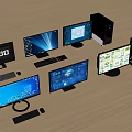 Modern computer keyboard mouse computer host desktop computer monitor 3d model