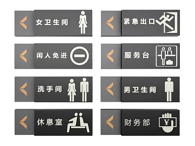Public Directional Signage With Female Male Restroom Emergency Exit Service Desk And Lounge Indicators 3d model