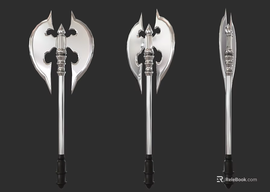 Medieval Polearms With Silver Handles Black Pommels And Intricate Blade Designs 3d model 