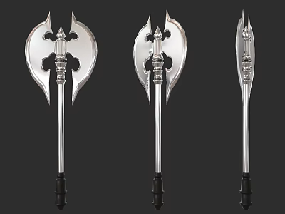 Medieval Polearms With Silver Handles Black Pommels And Intricate Blade Designs 3d model