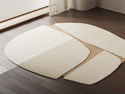 Soft Beige Shaped Rug With Geometric Pattern On Wooden Floor Under Natural Light 3d model