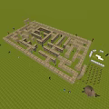 Large Outdoor Maze Amusement Equipment With Stone Paths Colorful Flags And Grassland Surrounding