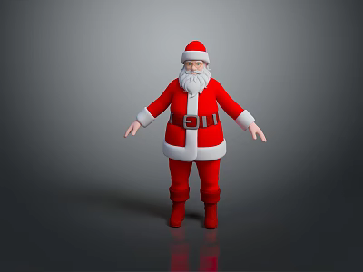 Santa Claus In Red Costume And Hat With White Beard Standing On Gray Background 3d model