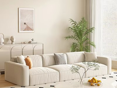 Elegant Cream White Three Seater Sofa For Cozy Modern Minimalist Living Room Home Furniture 3d model