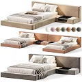 Minimalist Modern Double Bed Designs In Soft Tones With Upholstered Headboards And Platform Bases