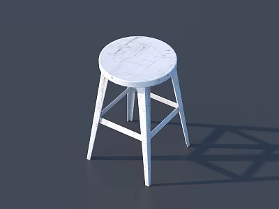 White Bar Stool With Round Seat And Simple Four Leg Design 3d model