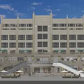 Commercial Street Modern Classical Building With Large Glass Windows Ground Floor Shops And Outdoor Seating
