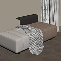 Modern Beige Tufted Bench With Plaid Blanket In Elegant Room Interior