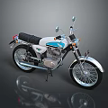 Vintage White And Blue Motorcycle With Black Seat Chrome Handlebars And Silver Wheels
