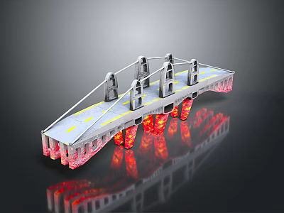Kids Playground Bridge Equipment With Gray Structure And Red Illuminated Lights On Pillars For Children 3d model