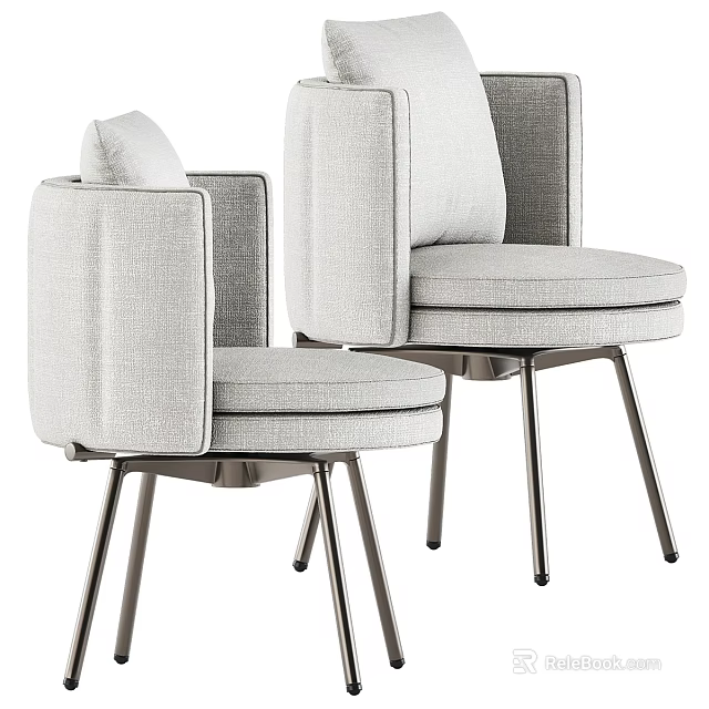Modern Gray Fabric Dining Chairs Featuring Metal Legs Armrests And Comfortable Seats 3d model 