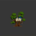 Playful Cartoon Treehouse Scene Featuring Green Leafy Trees Little Houses and Brown Trunks