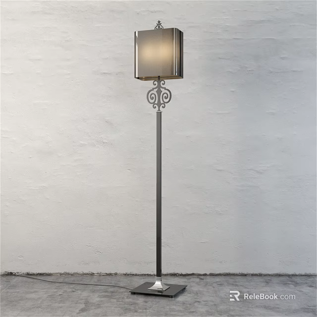 Modern Floor Lamp With Metal Pole And Fabric Shade For Contemporary Home Decoration 3d model 