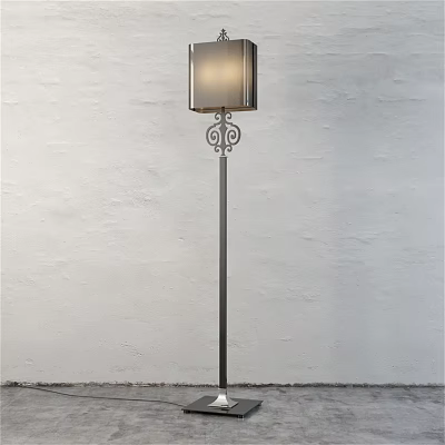 Modern Floor Lamp With Metal Pole And Fabric Shade For Contemporary Home Decoration 3d model