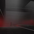 Dim Space With Red Fog Geometric Lines And A Lone Person