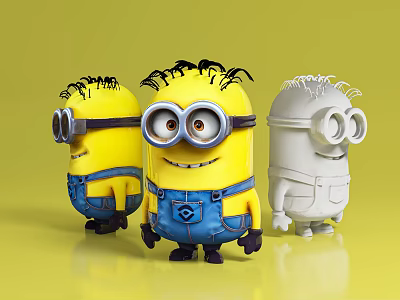 Minions Movie Characters With Yellow And White Bodies Blue Overalls And Different Hairstyles 3d model
