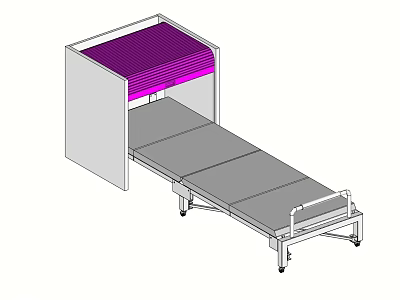 Portable Bed Structure With Purple Canopy And Metal Frame On Wheels 3d model