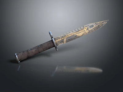 Handcrafted Vintage Engraved Knife With Wooden Handle And Ornate Metal Blade 3d model