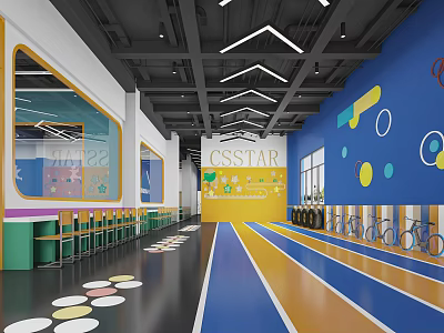 CSSTAR Kids Fitness Training Indoor Area With Colorful Tracks And Wall Decorations 3d model