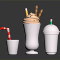 Creamy Orange Ice Cream In Tall Glass With Candy Sticks Small Cups And Striped Straw