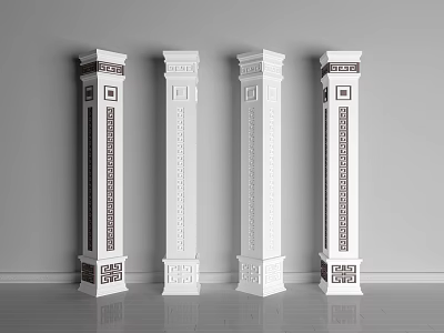 Classical Roman Columns With Ornate Carvings And Different Design Patterns 3d model