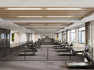 Spacious Bright Gym With Treadmills And Fitness Equipment 3d model