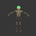 Futuristic 3D Character Model With Gray Hair Blue Silver Suit Arms Outstretched